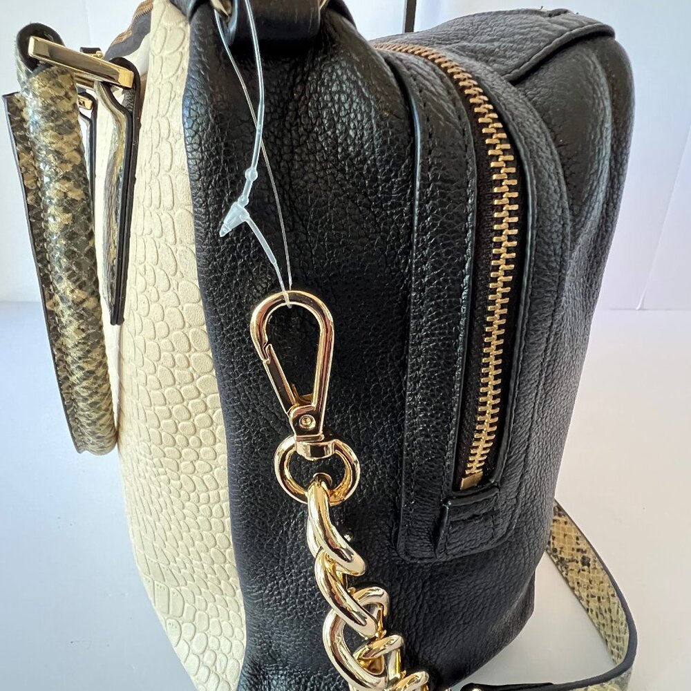 New Marc Fisher Shoulder Bag, Leather, "Kyra" Cream and Black, Snakeskin Print - Picture 11 of 14
